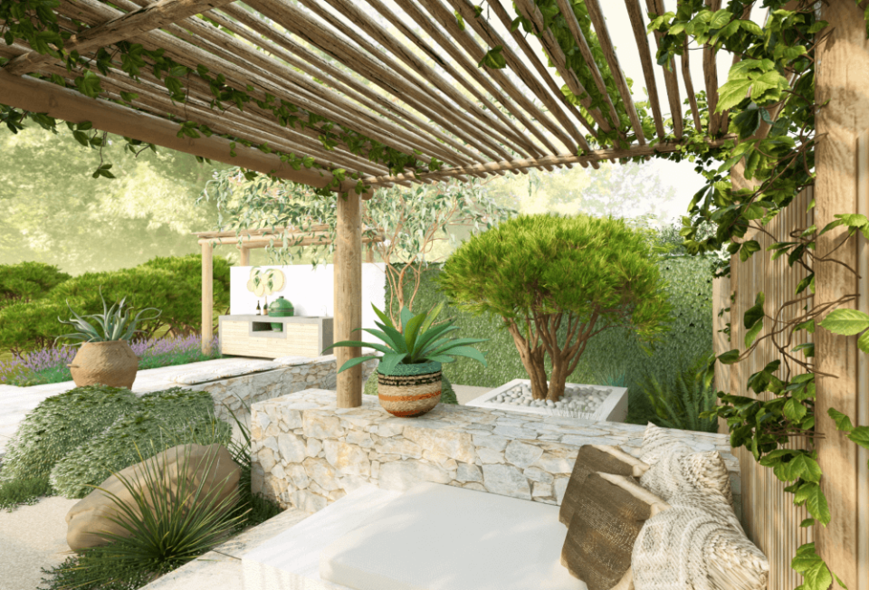 Spaanse tuin met Ibiza style en flagstones
